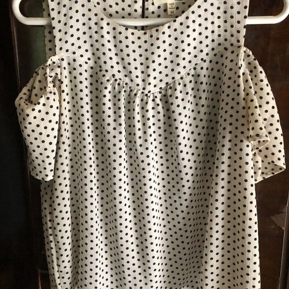 Monteau La Black and White Polka Dot Cold Shoulder Blouse SALE 40% OFF AS MARKED - Picture 5 of 7